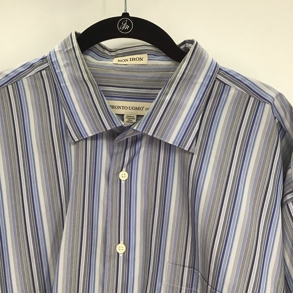 Pronto Uomo Men’s Non Iron Button-Down Casual Shirt Stripe Blue Career Size 2XLT - Picture 3 of 6
